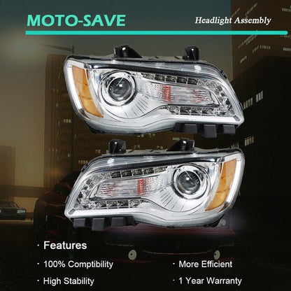 Solid Spare Passenger+Driver Side Headlight Projector Clear Pair For Chrysler 300 2011-2014