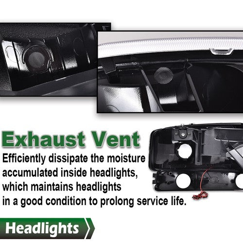 Solid Spare Fit For 1999-2007 GMC Sierra/Yukon LED DRL Smoke Black Headlights+Bumper Lamps