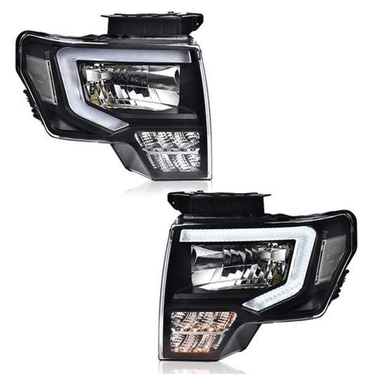Solid Spare Fit For 2009-2014 Ford F-150 F150 LED Tube DRL Headlights Headlamps Black
