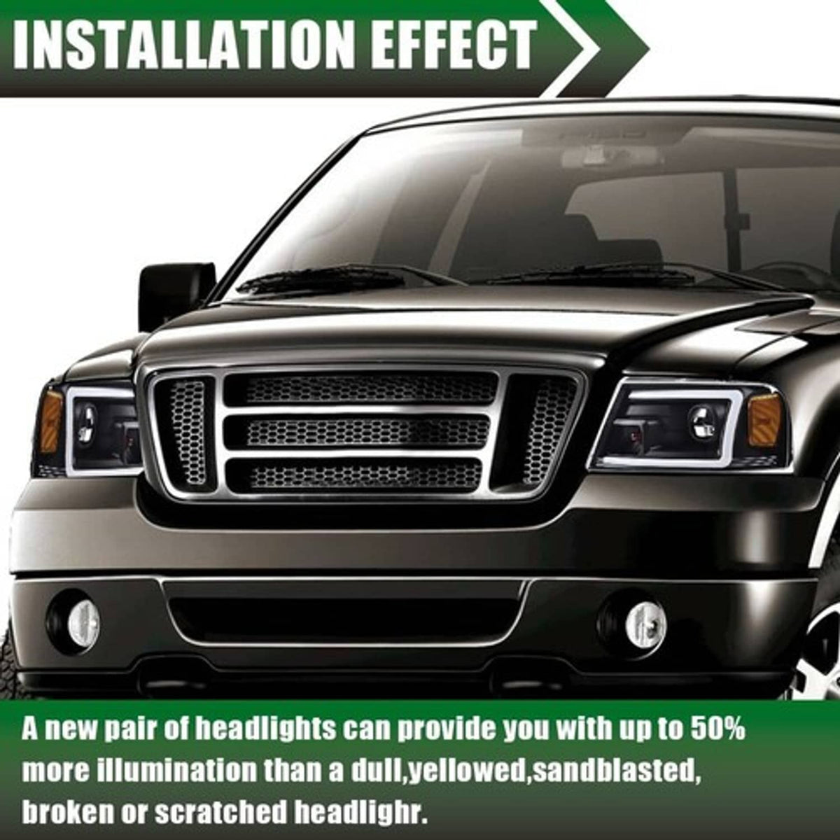 Solid Spare Fit For 2004-2008 Ford F-150 /Lincoln Mark LT LED DRL Projector Black Headlights