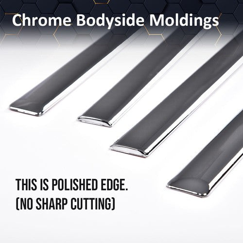 Solid Spare Fit For 19-22 Chevy Silverado 1500 Crew Cab 4Pcs Body Side Molding Trim Chrome