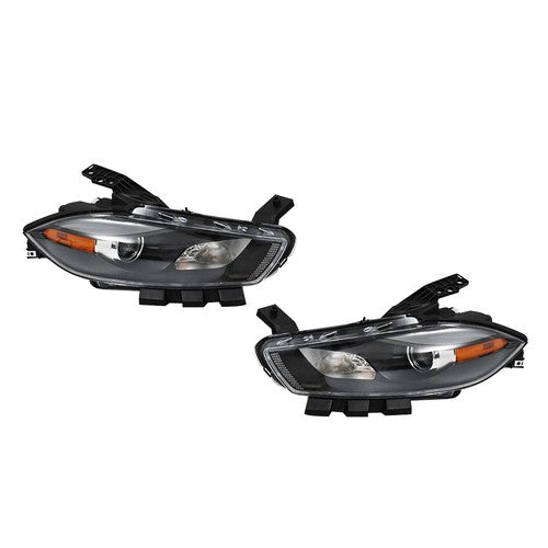 Solid Spare For Dodge Dart 2013-2016 Driver+Passenger Side Halogen Black Housing Headlights