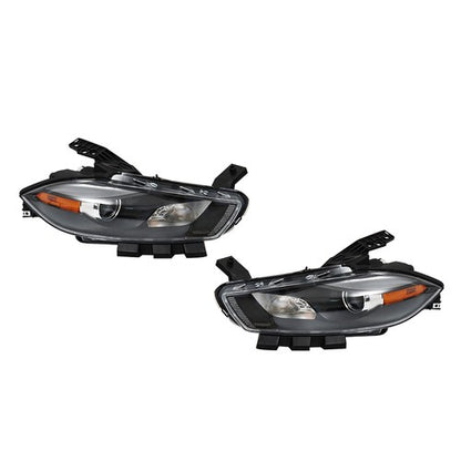 Solid Spare For Dodge Dart 2013-2016 Driver+Passenger Side Halogen Black Housing Headlights
