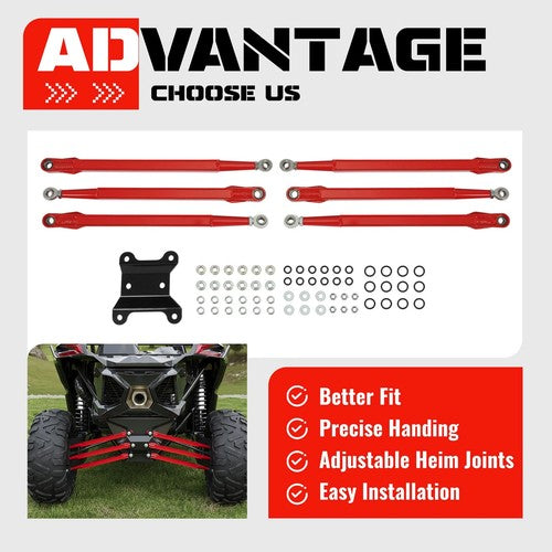 Solid Spare Red Boxed Rear Radius Arms For Can-Am Maverick X3 2017+ 64\" Body Powder Coated
