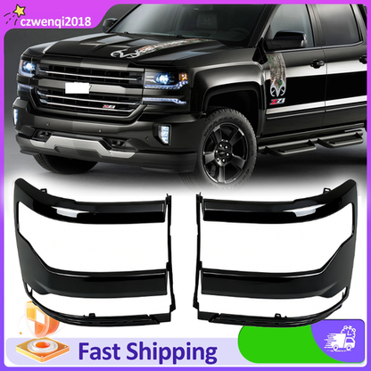 Headlight Trim Bezel Cover For Chevy Silverado 1500 2016-2018 Black LH+RH Pair