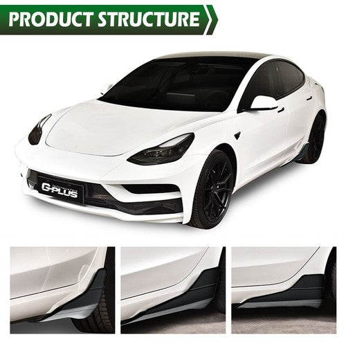 Solid Spare Fit For 2017-2021 Tesla Model 3 Side Skirt Panel Splitter Body Kit Matte Black