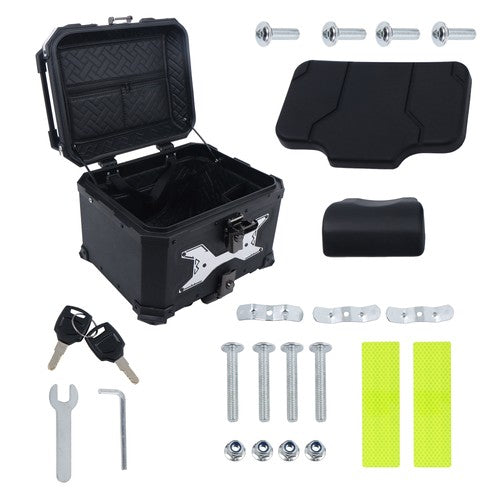 Solid Spare Aluminum Hard Motorcycle Trunk With Silver Hanging Plate Rear Trunk Black 45L