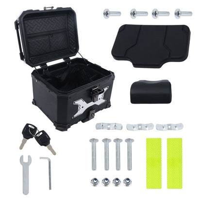 Solid Spare Aluminum Hard Motorcycle Trunk With Silver Hanging Plate Rear Trunk Black 45L