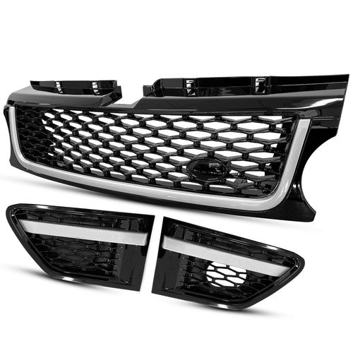 Solid Spare For 2010-2013 LAND ROVER RANGE SPORT FRONT HOOD BLACK GRILLE W/ SIDE FENDER VENT