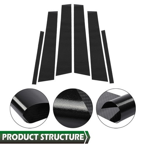 Solid Spare Fit For 2006-2011 BMW 3-Series E90 Door Trim Cover 6PC Carbon Look Pillar Posts