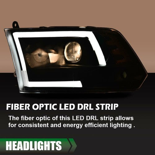 Solid Spare [LED Tube] DRL Fit For 09-18 Dodge Ram 1500 2500 3500 Black Projector Headlights