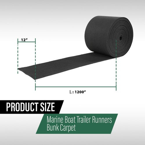 Solid Spare 12" x 100' Ribbed Bunk Carpet / Marine Boat Trailer Runners / Outdoor - Black