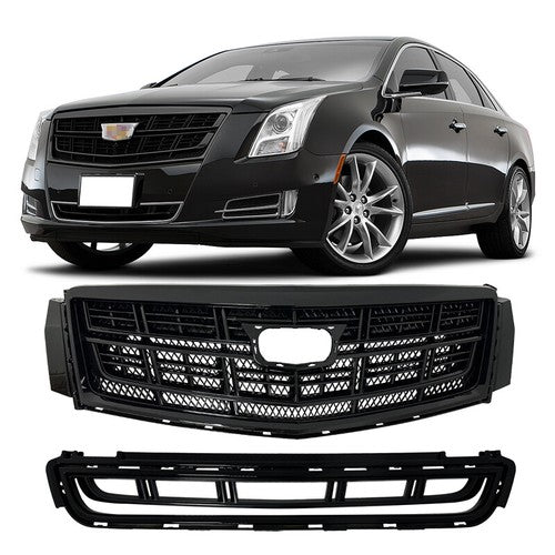 Fit 2013-2017 Cadillac XTS Front Bumper Black Upper Grille Lower Grill 2PCS