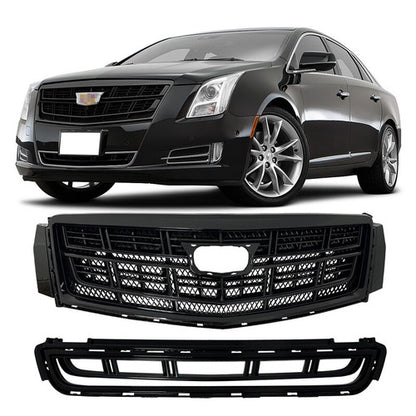 Fit 2013-2017 Cadillac XTS Front Bumper Black Upper Grille Lower Grill 2PCS