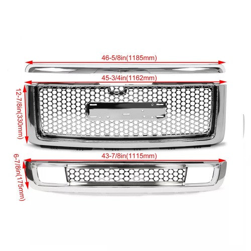 Solid Spare For 2007-13 GMC Sierra 1500 Denali Pickup Upper Lower Grille Hood Molding Chrome
