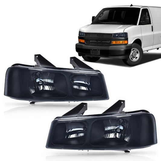 Solid Spare Fit For 2003-2023 Chevrolet Express GMC Savana Van Headlights Smoke Left+Right