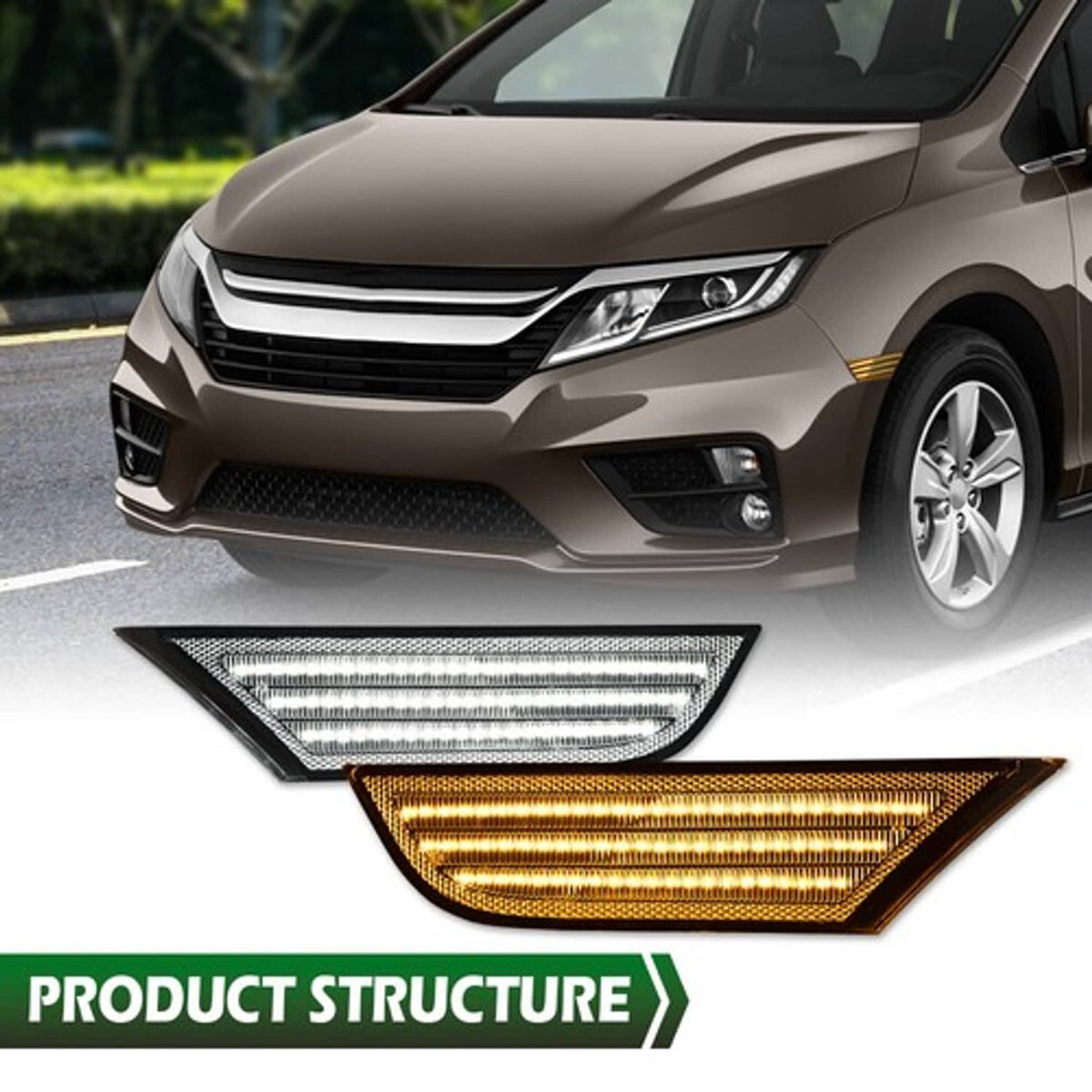 Solid Spare Fit For 2018-2022 Honda Odyssey White+Amber Full LED Side Marker Light Lamp