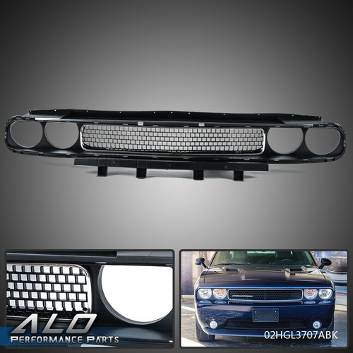 Solid Spare Fit For 08-2014 Dodge Challenger Front Bumper Upper Grille Black w/ Chrome Trim