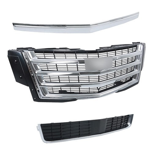 Solid Spare For Cadillac Escalade 2015-2020 Chrome Front Grille + Hood Molding Trim New