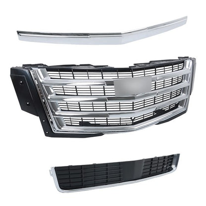 Solid Spare For Cadillac Escalade 2015-2020 Chrome Front Grille + Hood Molding Trim New
