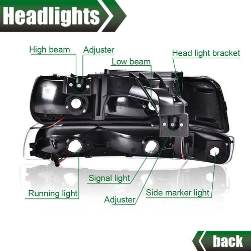 Solid Spare LED DRL Headlights+Bumper Lamps Black Fit For 99-02 Chevy Silverado 00-06 Tahoe
