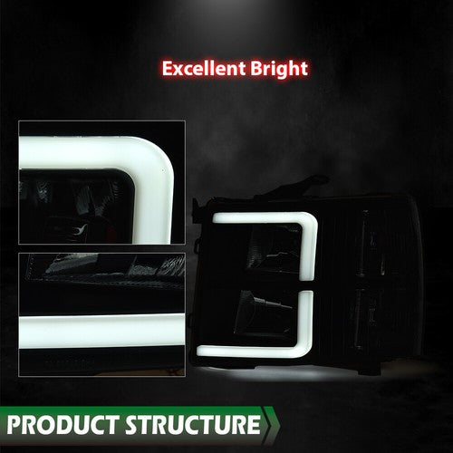 Solid Spare Fit For 07-13 Chevy Silverado 1500 2500 3500 LED DRL Tube Black Headlights