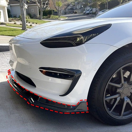 Solid Spare Front Bumper Body Lip Set For 2017-2023 Tesla Model 3 Carbon Style Splitter 3Pcs