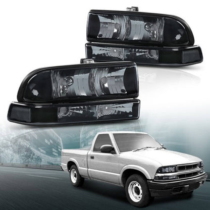 Solid Spare Fit For 98-04 Chevy S10 Blazer Black/Clear Corner Headlights Bumper Headlamps