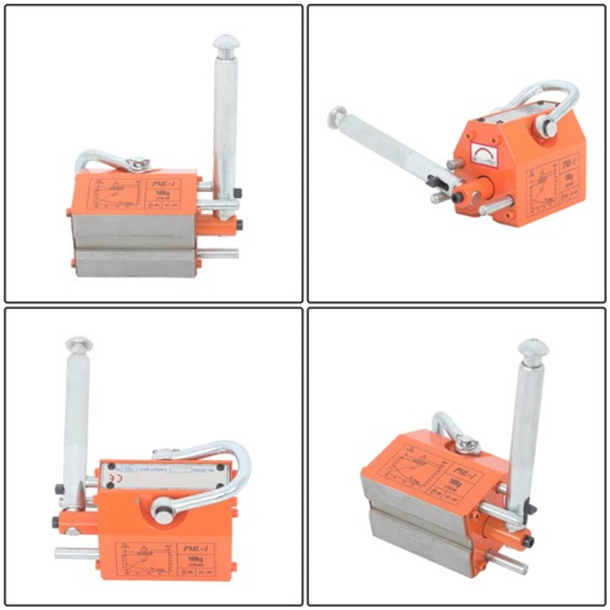 Solid Spare Orange Permanent Magnetic Lifter Hoist 220 lbs/100 kg 2.5 Safety Factor