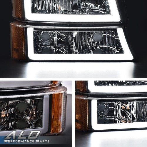 Solid Spare Fit For 2003-2007 Chevy Silverado/Avalanche LED DRL Black Headlights+Fog Lights
