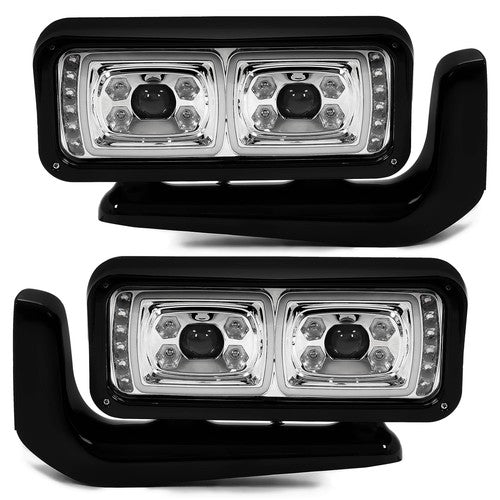 Solid Spare Full LED Dual Projector Headlights Assembly For Peterbilt 379 357 359 389 Truck