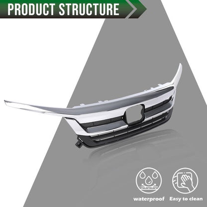 Solid Spare Fit For 19-21 Honda Pilot Front Bumper Upper Grille Grill w/ Chrome Trim