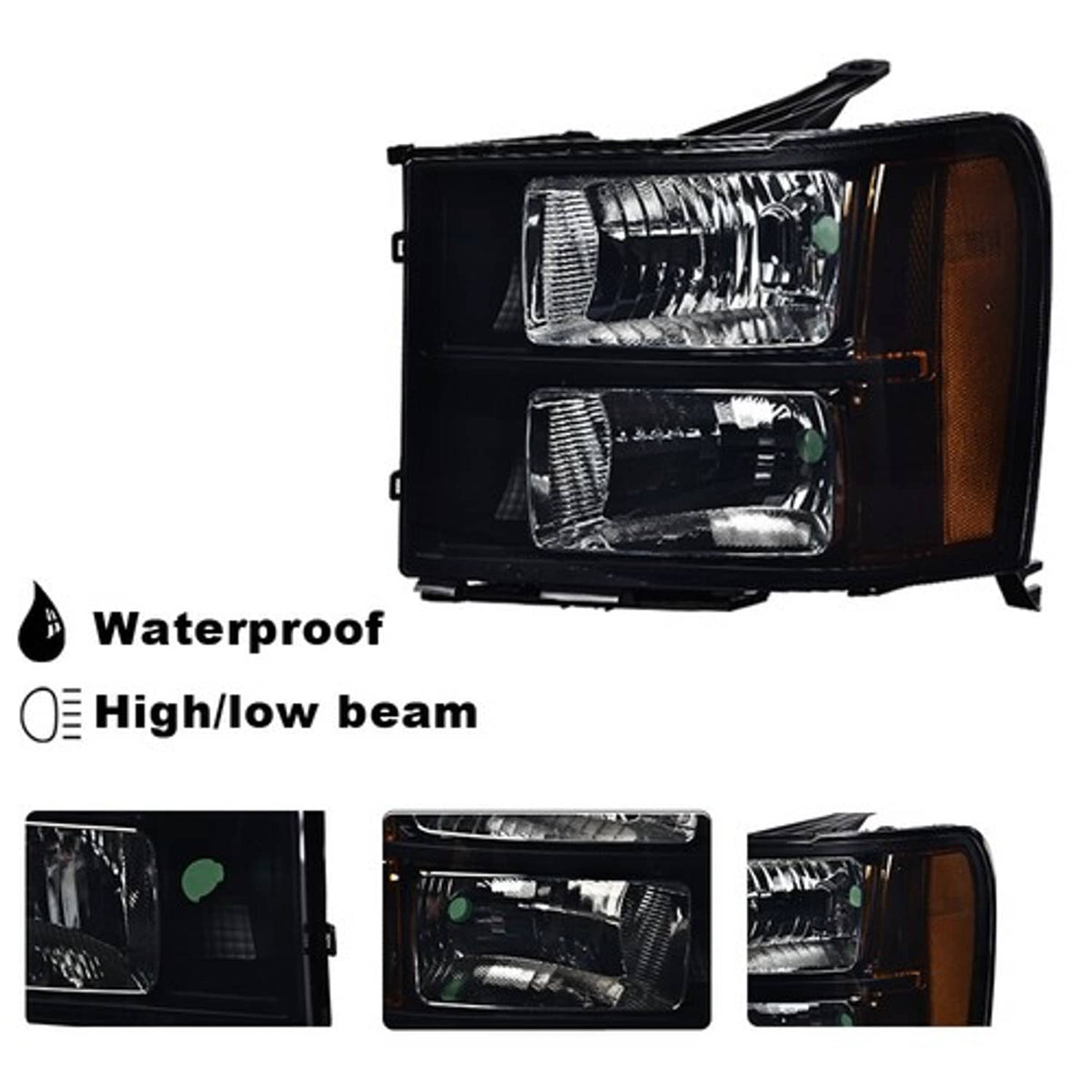 Solid Spare Fit For 2007-2014 GMC Sierra 1500 2500 3500 Smoked/Black Headlight Head Lamps