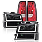 Solid Spare LED Tube Clear Black Headlights+Red Tail Lights Fit For 03-2006 Chevy Silverado