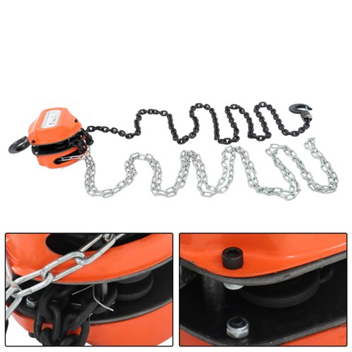 Solid Spare Manual Chain Hoist | 1 Ton / 2200 lbs Capacity | 10ft / 3m Lift | 2 Hooks Red