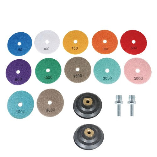 Solid Spare 14 Pack 4 Inch Diamond Polishing Pads Kit with 2PCS 5/8-11 Backer Pad