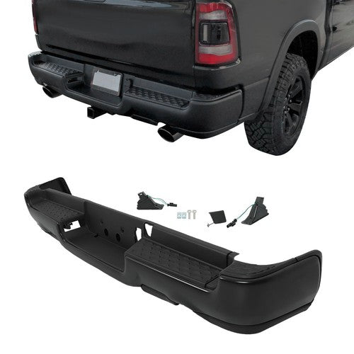 Solid Spare w/ Vent,w/o Sensor Holes Black Metal Rear Bumper Suitable For RAM 1500 2019-2022