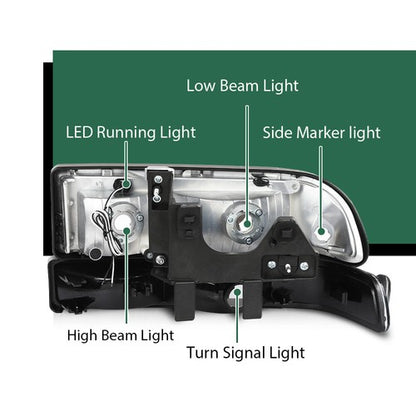 Solid Spare Fit For 1998-2004 Chevy S10 Blazer Smoke Lens Black Housing LED DRL Headlights