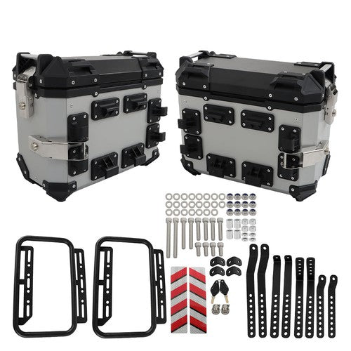 Solid Spare 2×Side Cases Motorcycle 36L Motorbike Hard Side Saddlebag Box Trunk Tour Silver