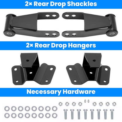 Solid Spare 4" Drop Kit Leveling Lowering Shackles Hangers For 1973-1996 Ford F150 F100