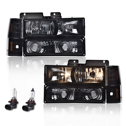 Solid Spare Fit For 1994-1998 GMC C10 C/K Sierra Suburban Yukon Smoked Lens Headlights