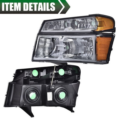 Solid Spare Headlights Assembly + Bumper Lights Fit For 2004-2012 GMC Canyon Chevy Colorado