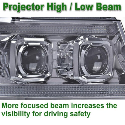 Solid Spare Fit For 2007-2014 Avalanche Tahoe Suburban LED Projector Headlights Smoke Chrome