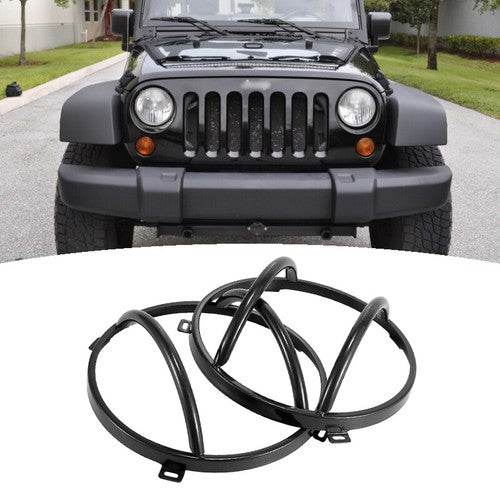 Fit 2007-2018 Jeep Wrangler JK Black Headlight Headlamp Guard Round Cover Kit