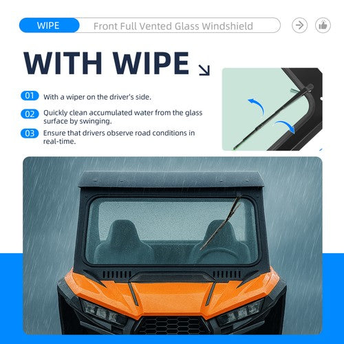 Solid Spare Front Windshield Glass Window w/Vent Wipers For Kawasaki Teryx KRX 1000 2020-26