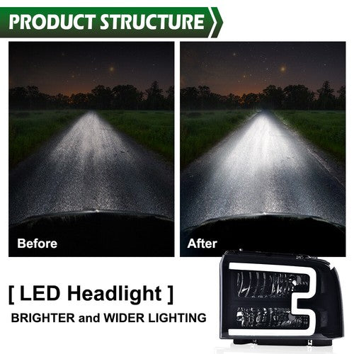 Solid Spare Fit For 05-07 Ford F250 F350 Super Duty Conversion LED DRL Headlights Smoke
