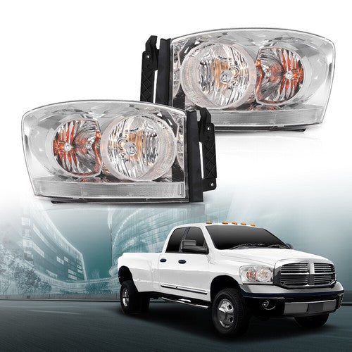 Solid Spare Clear Chrome Headlights Fit For 06-08 Dodge Ram 1500/2006-09 Ram 2500 3500