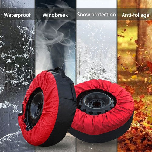 Solid Spare Car Cover New 4Pcs Tyre Cases Tyre Bags For Red 420D And Black 600D W/ Handheld