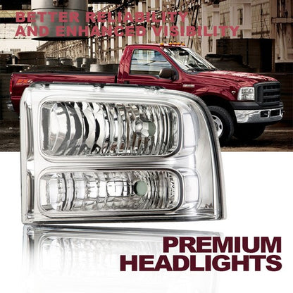 Solid Spare Clear Corner Chrome Headlights Fit For 2005-2007 Ford F-250 F-350 Super Duty