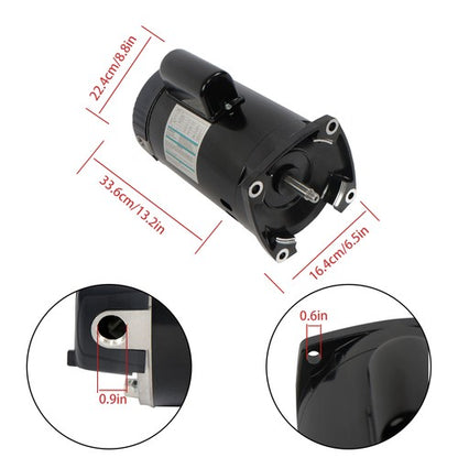 Solid Spare 1HP B2848 B848 Single Speed Pool Pump Motor Y56Y Frame Square Flange W/GO-KIT-32